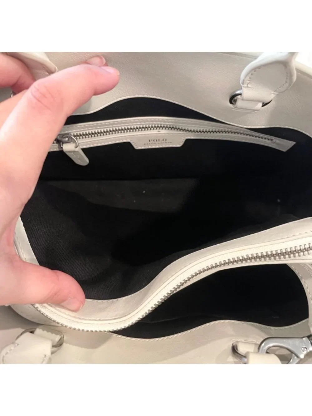Polo Ralph Lauren X4104 White Black Leather Tote Bag Shoulder Bag Colorblock